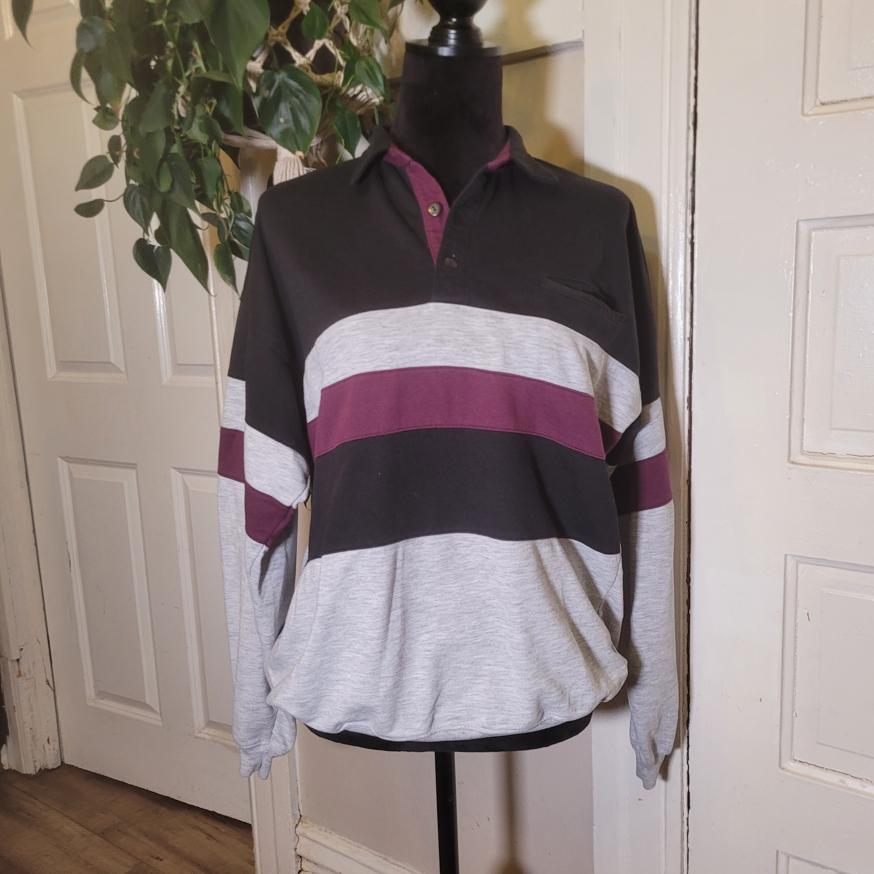 Vtg Colorblock Longsleeve Polo W Elastic Waist/T364